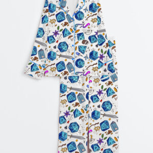 Women's DND Pattern Ttrpg Tabletop Games Long Sleeve Satin Pajamas Set