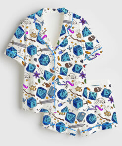Women's DND Pattern Ttrpg Tabletop Games Short Sleeve Satin Pajama Set