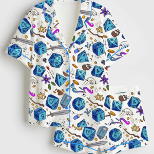Womenâ€™s DND Pattern Ttrpg Tabletop Games Short Sleeve Satin Pajama Set