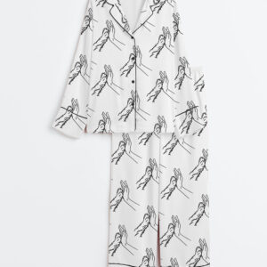 Women's Dog Hands Long Sleeve Satin Pajama Set