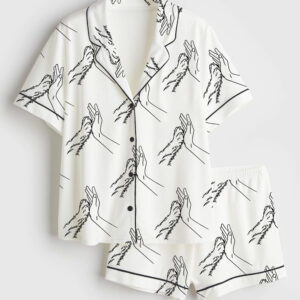 Women's Dog Hands Short Sleeve Satin Pajama Set