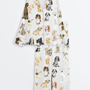 Women's Dog Lovers Print Long Sleeve Satin Pajama Set