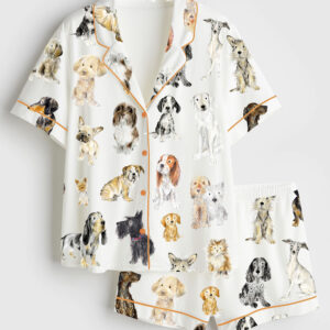 Womenâ€™s Dog Lovers Print Short Sleeve Satin Pajama Set