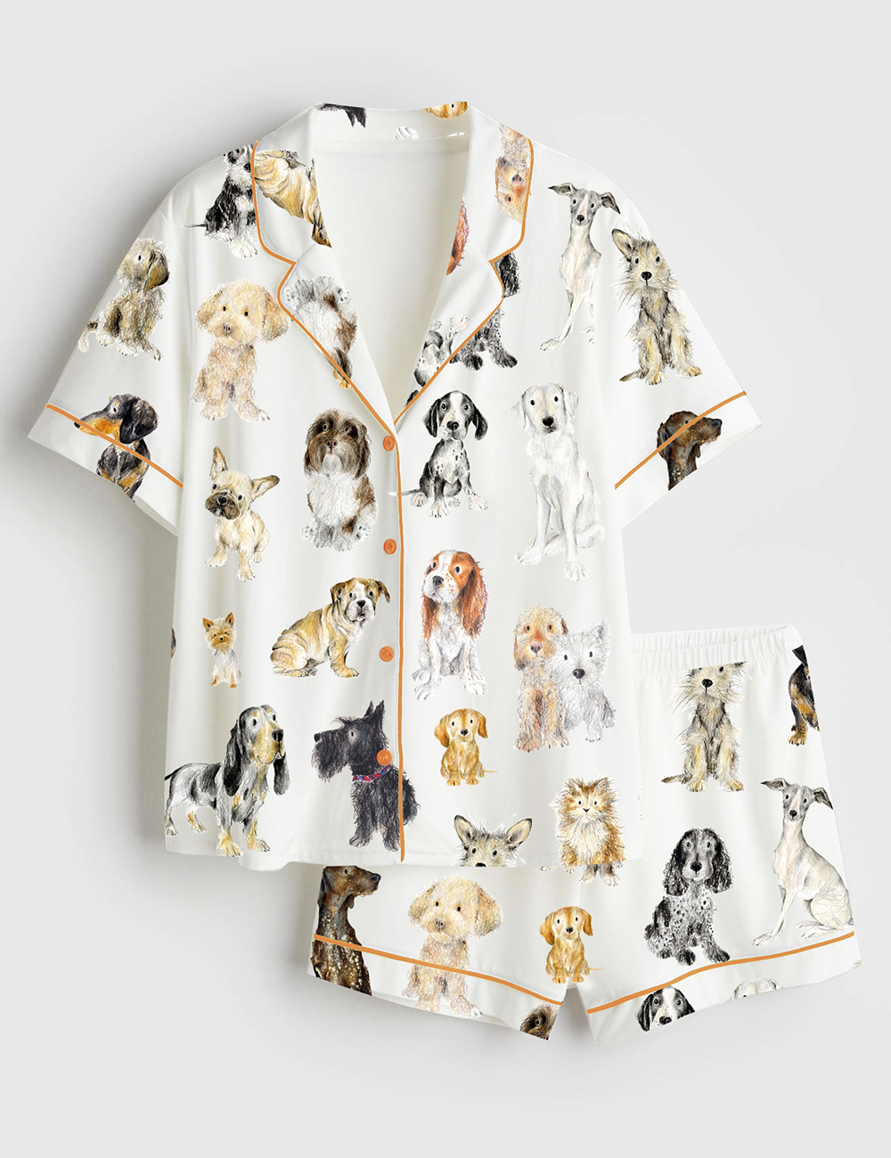 Womenâ€™s Dog Lovers Print Short Sleeve Satin Pajama Set