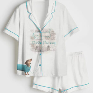 Womenâ€™s Dog Parking Dachshund Cute Dog Short Sleeve Satin Pajama Set