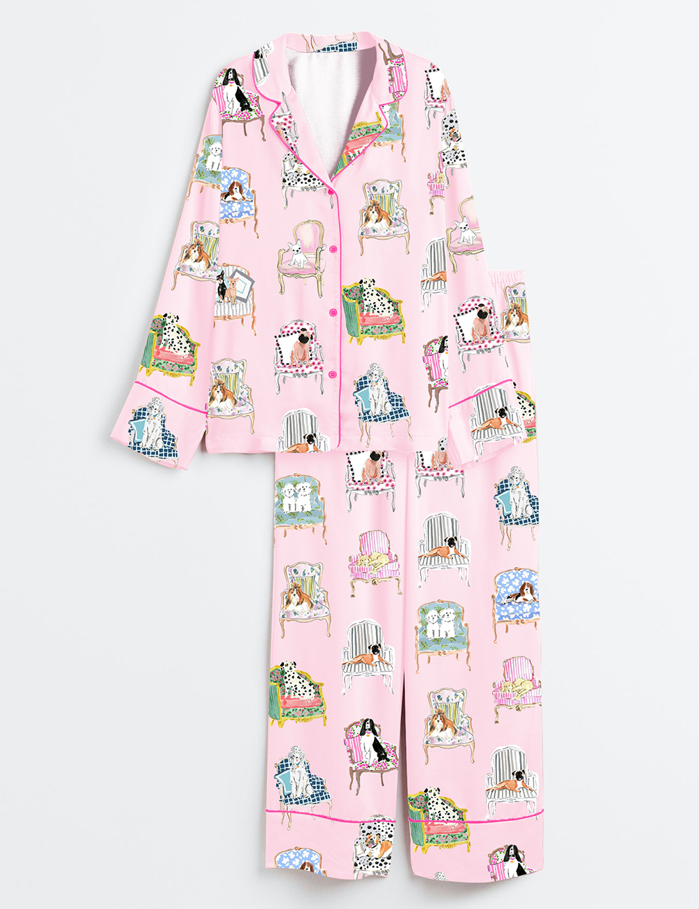 Womenâ€™s Dogs Make Everything Better Dog Lover Long Sleeve Satin Pajama Set