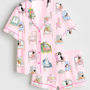 Women's Dogs Make Everything Better Dog Lover Short Sleeve Satin Pajamas Set