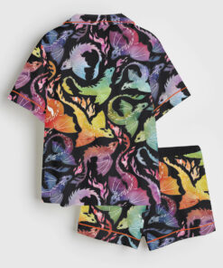 Women's Dragon Fire Rainbow Black Short Sleeve Satin Pajama Set