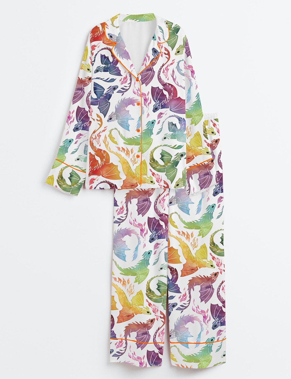 Womenâ€™s Dragon Fire Rainbow Long Sleeve Satin Pajama Set