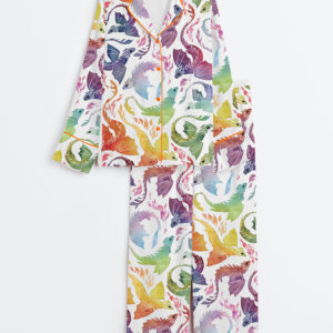 Women's Dragon Fire Rainbow Long Sleeve Satin Pajamas Set