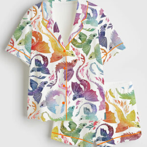 Women's Dragon Fire Rainbow Short Sleeve Satin Pajama Set