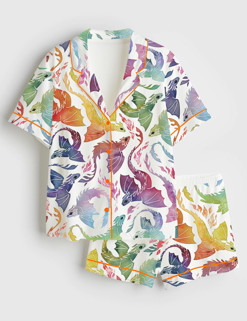 Womenâ€™s Dragon Fire Rainbow Short Sleeve Satin Pajama Set