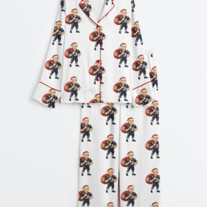 Women's Drake Maye New England Christmas Patriots Football Long Sleeve Satin Pajama Set