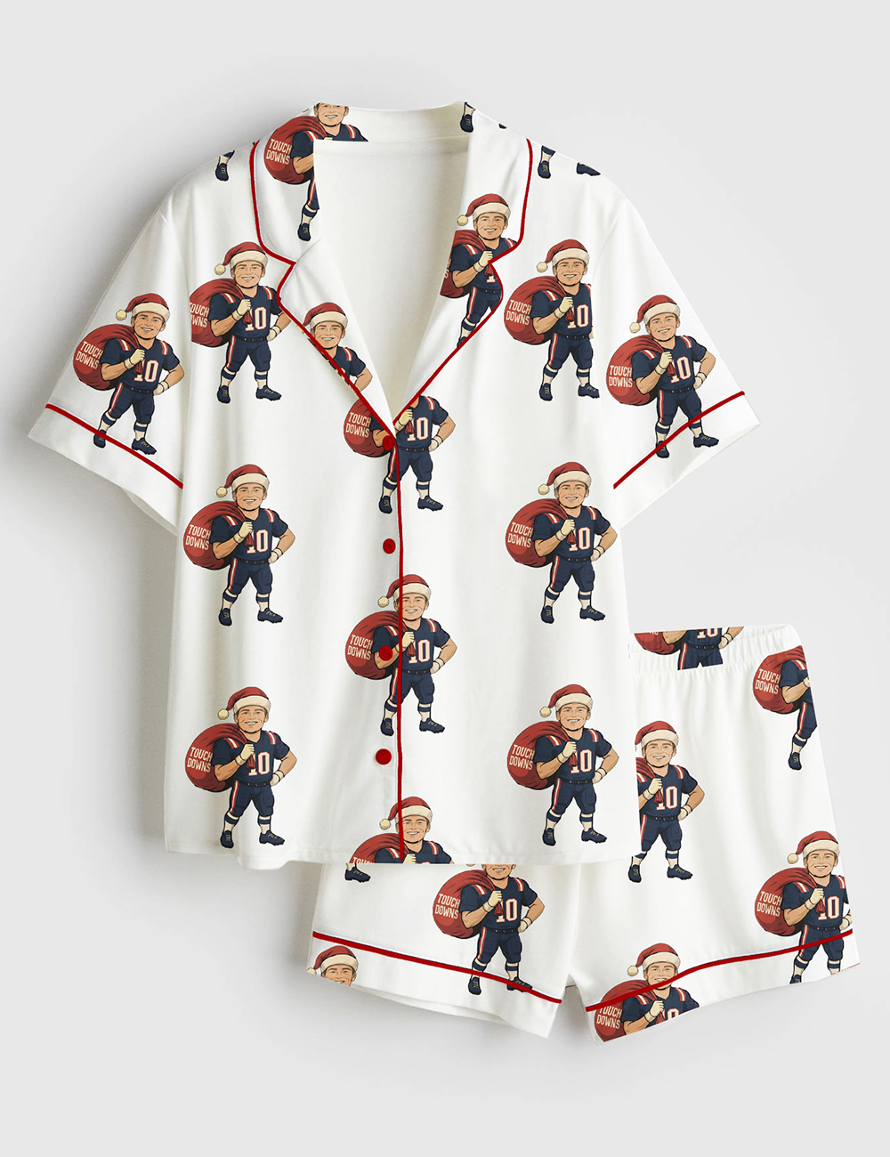 Womenâ€™s Drake Maye New England Christmas Patriots Football Short Sleeve Satin Pajama Set