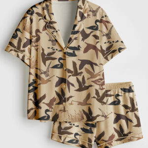 Women's Duck Camouflage Short Sleeve Satin Pajama Set