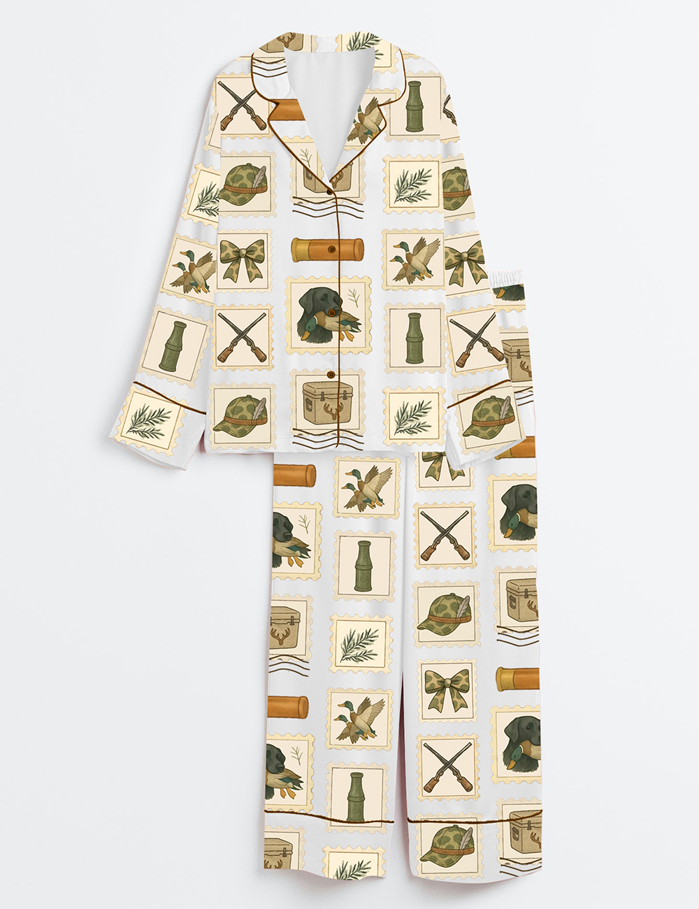 Women's Duck Hunting Girlfriend Preppy Camo Bows Long Sleeve Satin Pajamas Set