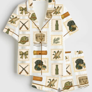 Womenâ€™s Duck Hunting Girlfriend Preppy Camo Bows Short Sleeve Satin Pajama Set