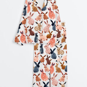 Women's Easter Bunny Long Sleeve Satin Pajama Set