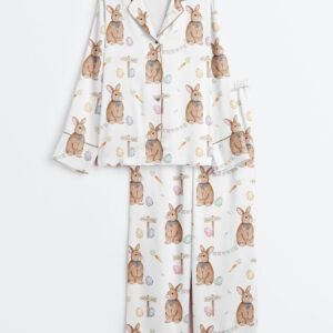 Women's Easter Bunny Long Sleeve Satin Pajamas Set