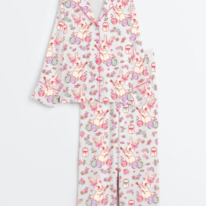 Women's Easter Bunny Long Sleeve Satin Pajamas Set