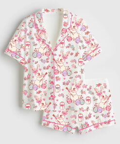 Women's Easter Bunny Short Sleeve Satin Pajama Set