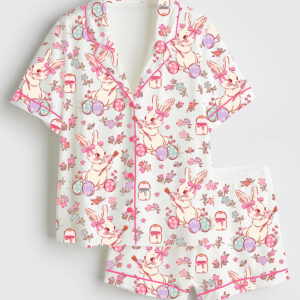 Womenâ€™s Easter Bunny Short Sleeve Satin Pajama Set