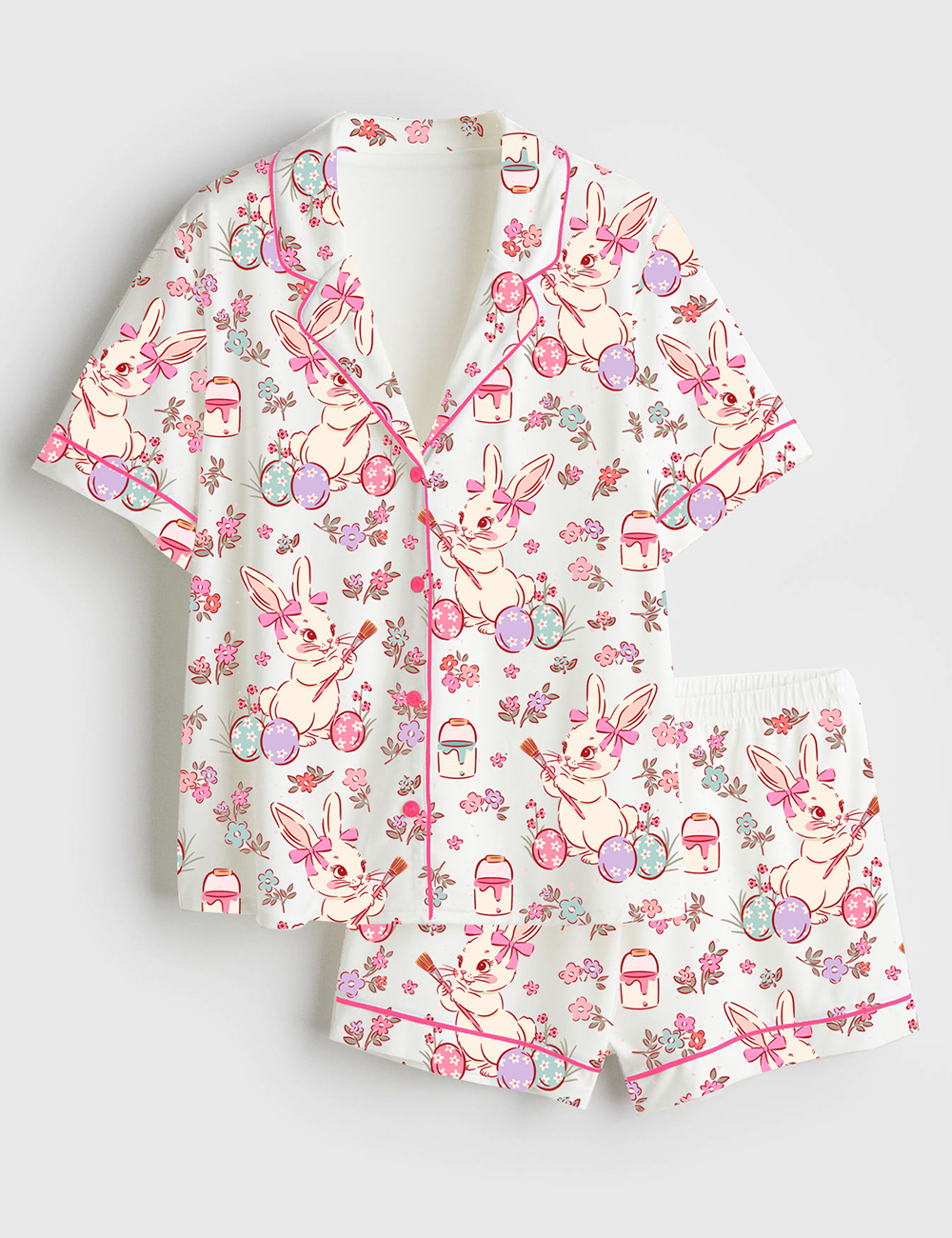 Womenâ€™s Easter Bunny Short Sleeve Satin Pajama Set