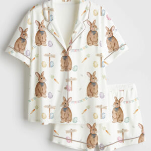 Women's Easter Bunny Short Sleeve Satin Pajama Set