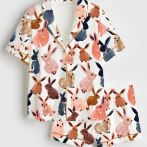 Women's Easter Bunny Short Sleeve Satin Pajamas Set