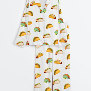 Womenâ€™s Eat Tacos Long Sleeve Satin Pajama Set