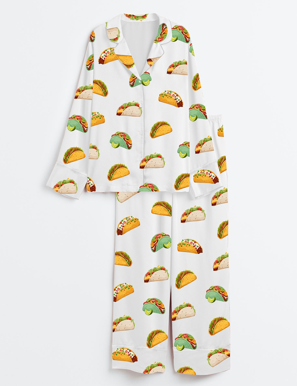 Womenâ€™s Eat Tacos Long Sleeve Satin Pajama Set