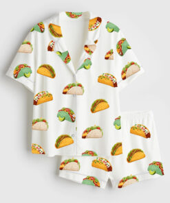 Women's Eat Tacos Short Sleeve Satin Pajama Set