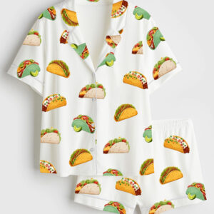Womenâ€™s Eat Tacos Short Sleeve Satin Pajama Set