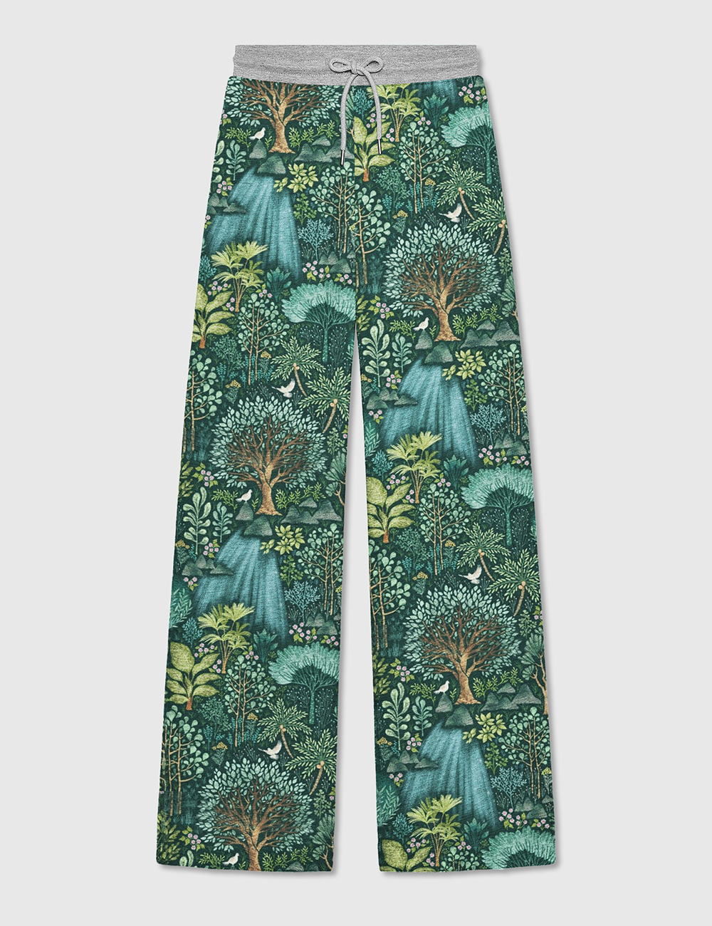 Womenâ€™s Emerald Eden Square Plant Tree Bird Tie Pants