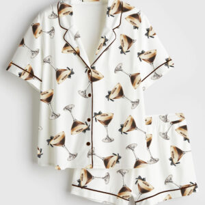 Womenâ€™s Espresso Martini Alcohol Drink Short Sleeve Satin Pajama Set