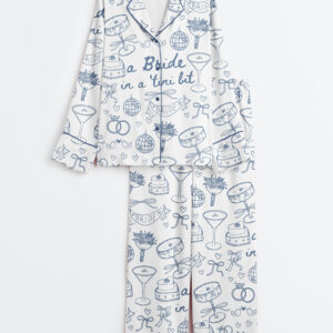 Women's Espresso Martini Bachelorette Party Bride In A Tini Bit Martini Print Long Sleeve Satin Pajamas Set