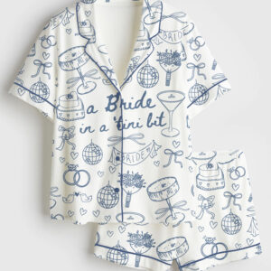 Womenâ€™s Espresso Martini Bachelorette Party Bride In A Tini Bit Martini Print Short Sleeve Satin Pajama Set