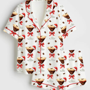 Womenâ€™s Espresso Martini Christmas Short Sleeve Satin Pajama Set