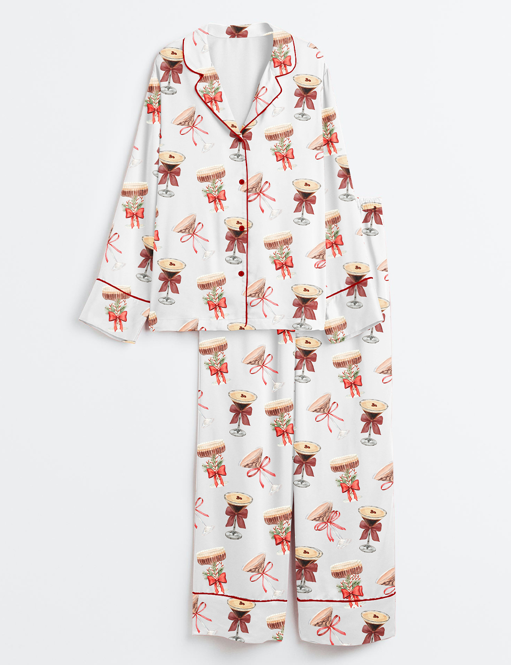 Womenâ€™s Espresso Martini Christmas Tini Time Social Club Martini Lover Long Sleeve Satin Pajama Set