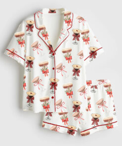 Women's Espresso Martini Christmas Tini Time Social Club Martini Lover Short Sleeve Satin Pajama Set