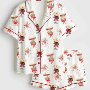 Womenâ€™s Espresso Martini Christmas Tini Time Social Club Martini Lover Short Sleeve Satin Pajama Set