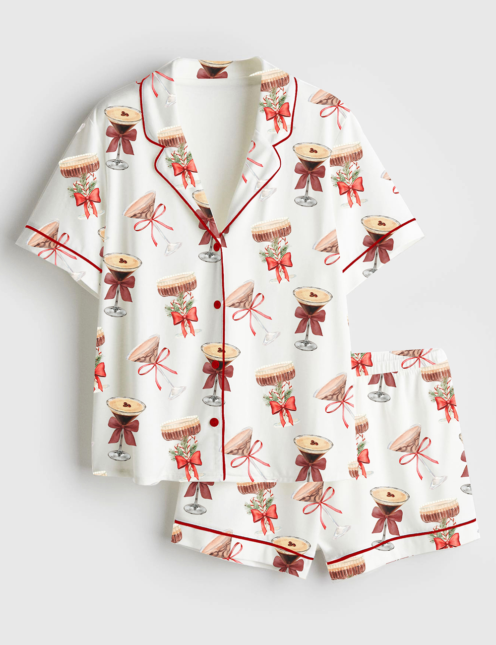 Womenâ€™s Espresso Martini Christmas Tini Time Social Club Martini Lover Short Sleeve Satin Pajama Set