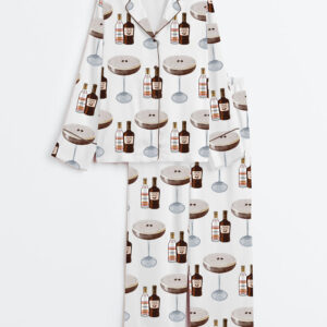 Women's Espresso Martini Cocktail Bar Long Sleeve Satin Pajama Set