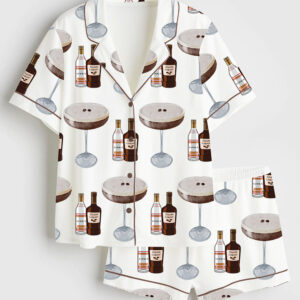 Women's Espresso Martini Cocktail Bar Short Sleeve Satin Pajama Set