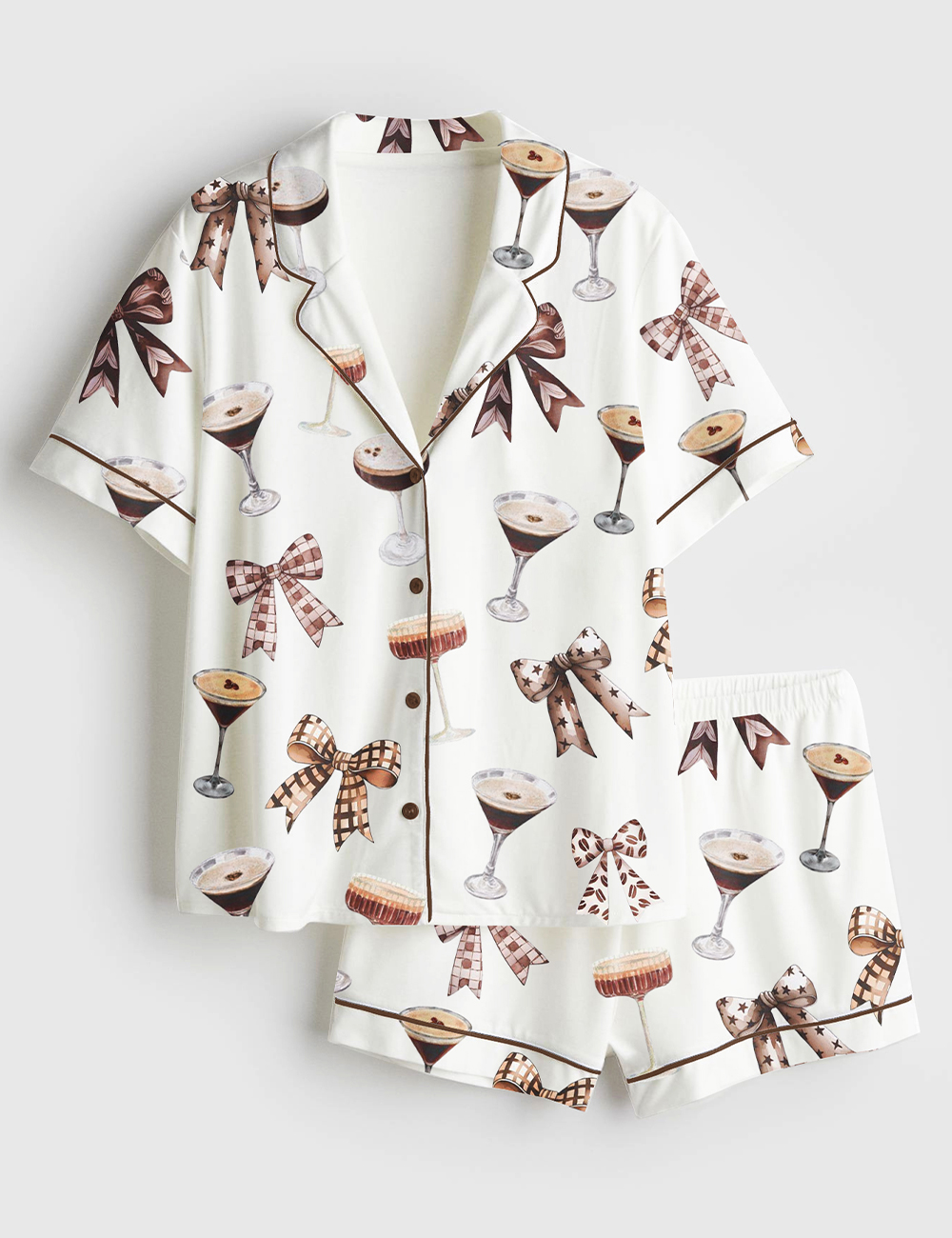 Womenâ€™s Espresso Martini Cocktail Coquette Tini Time Coffee Lover Short Sleeve Satin Pajama Set