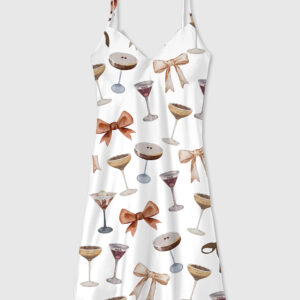 Women's Espresso Martini Coquette Bow Camisole Satin Pajama Dress