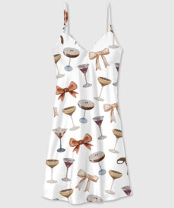 Women's Espresso Martini Coquette Bow Camisole Satin Pajama Dress