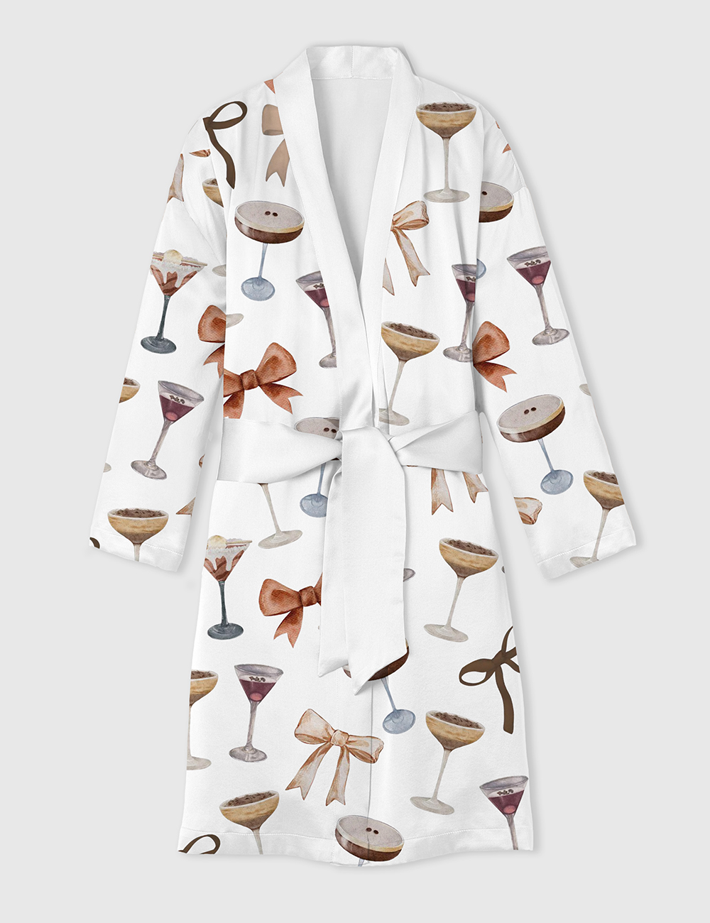 Women's Espresso Martini Coquette Bow Satin Bathrobe