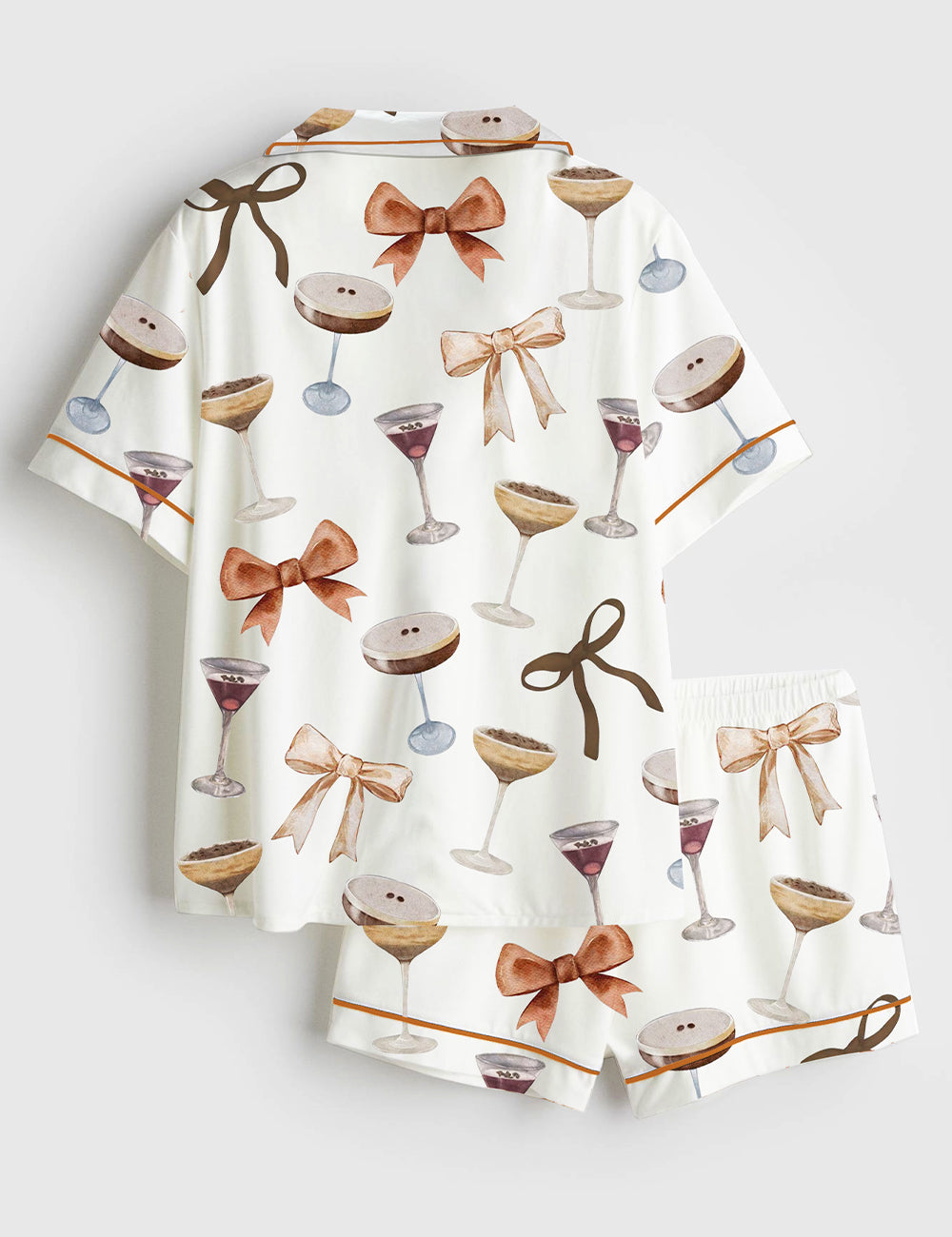 Women's Espresso Martini Coquette Bow Short Sleeve Satin Pajama Set - Image 2
