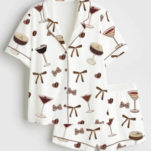 Women's Espresso Martini Funny Short Sleeve Satin Pajama Set